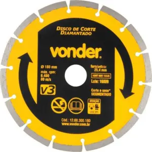 Disco de Corte V3 180 X 25,4mm para Construção - Vonder