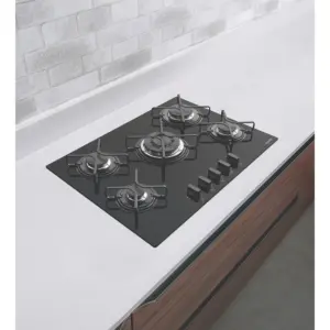 Cooktop a Gás em Vidro Temperado Preto com Acendimento Automático Penta 5 Queimadores