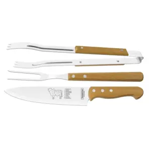 Conj Churrasco Tramontina Garfo + Faca + Pegador   Natural (3pc)