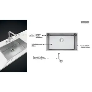 Cuba em Aço Inox com Acabamento Scotch Brite Tramontina Design Collection Quadrum 70 X 40cm - Imagem 5