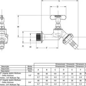 Torneira Angular Jardim Latão Cromado 1122 1/2" e 3/4"