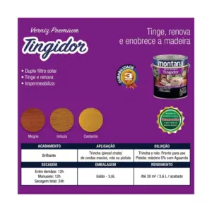 Verniz Tingidor Brilhante Imbuia 3,6l Montana - Imagem 3