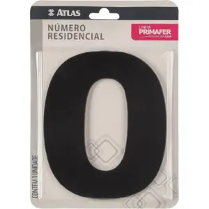 Número Residencial de Alumínio com Adesivo, Número 0 (zero), Cor Preto, Linha Primafer, Atlas.