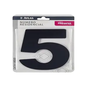 Número Residencial de Alumínio com Adesivo - 5 (cinco) - Cor Preta - Linha Primafer - Atlas.