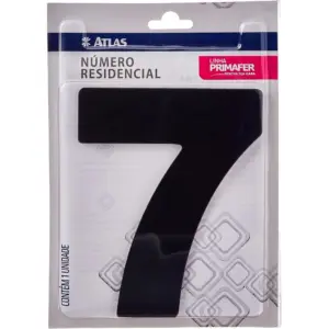 Número Residencial de Alumínio com Adesivo, 7 (sete), Cor Preta, Linha Primafer, Atlas.