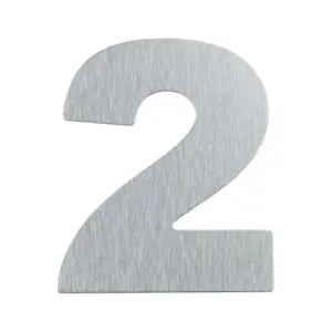 Número Residencial de Alumínio Escovado com Adesivo, 2 (dois), Cor Prata, Linha Primafer, Atlas.