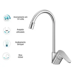 Misturador Monocomando Cozinha de Mesa Gali Docol, Cromado, 00934606 - Imagem 5