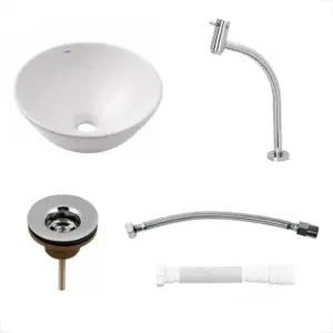 Kit Cuba de Apoio R1 + Torneira Bica Alta  + Complementos de Instalação Loft Incepa - Branco